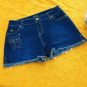 Platinum Edge Denim Jeans Shorts Blue Rhinestones Juniors NWOT